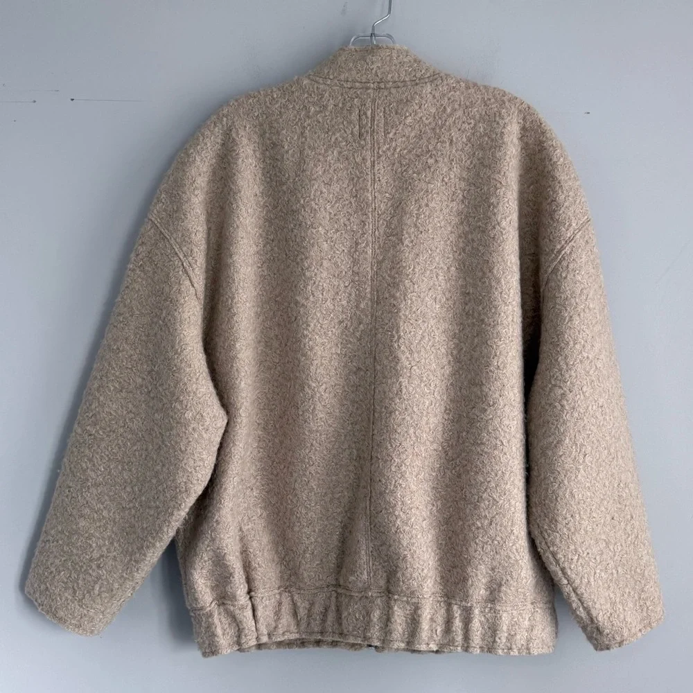 ZARA 5070/642 Textured Bouclé Bomber Jacket Sand Beige XS Oversized Quiet Luxury - Picture 10 of 16